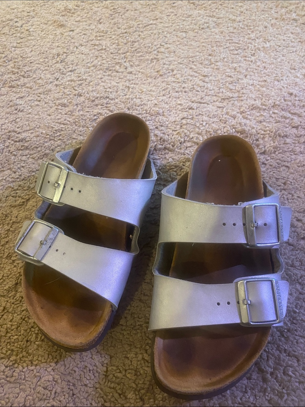 Birkenstock Silver Double-Buckle Slide Sandals